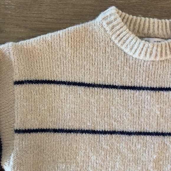 ZARA Kids/Teen Striped Acrylic Sweater-Beige Navy Stripe Pullover-Size Lge 13-14 - Picture 3 of 15